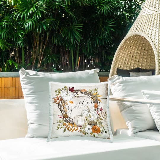 Stupell Industries Gather Autumnal Wreath Outdoor Printed Pillow